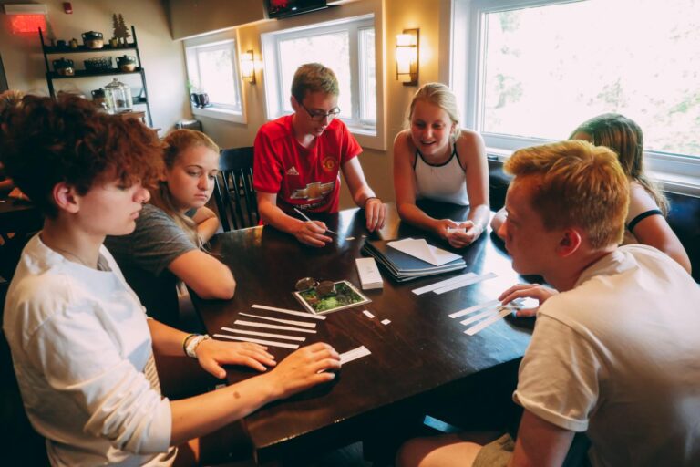 Teen leaders doing a challenge at Muskoka Woods
